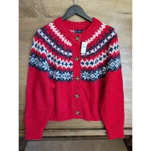 NWT Gap Cardigan Sweater Womens S Multicolor Fair Isle Long Sleeve Button Front